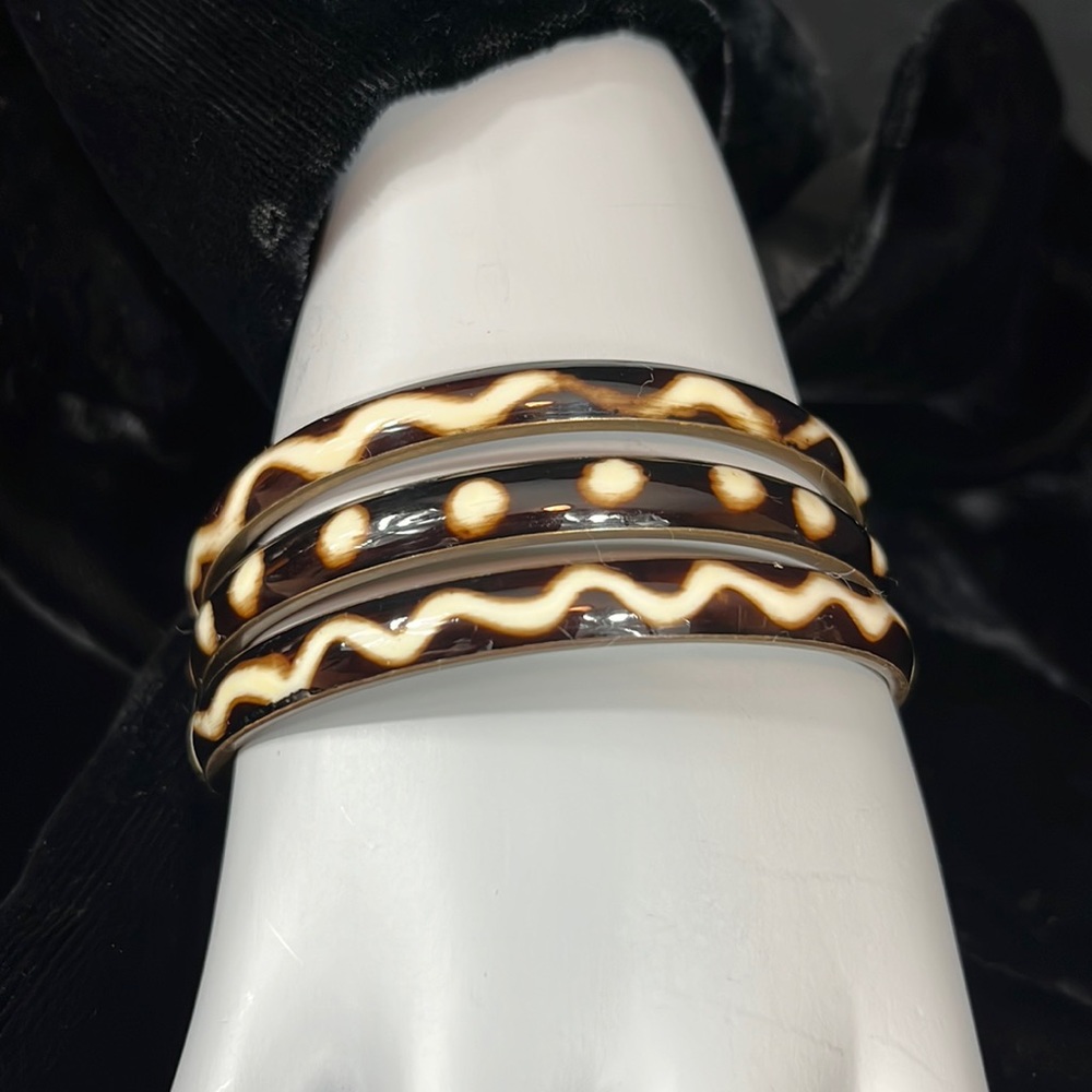 Bundle of Three Brass and Enamel Bangle Bracelets